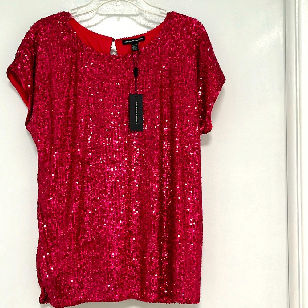 Cable & Gauge fuchsia sequin top XL